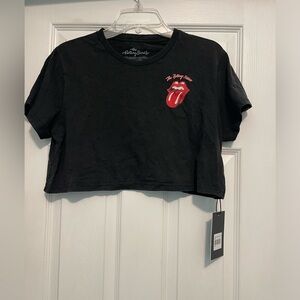 Princess Polly Rolling Stones Graphic Crop Tee, Size S, Black/ Red, NEW WITH TAG